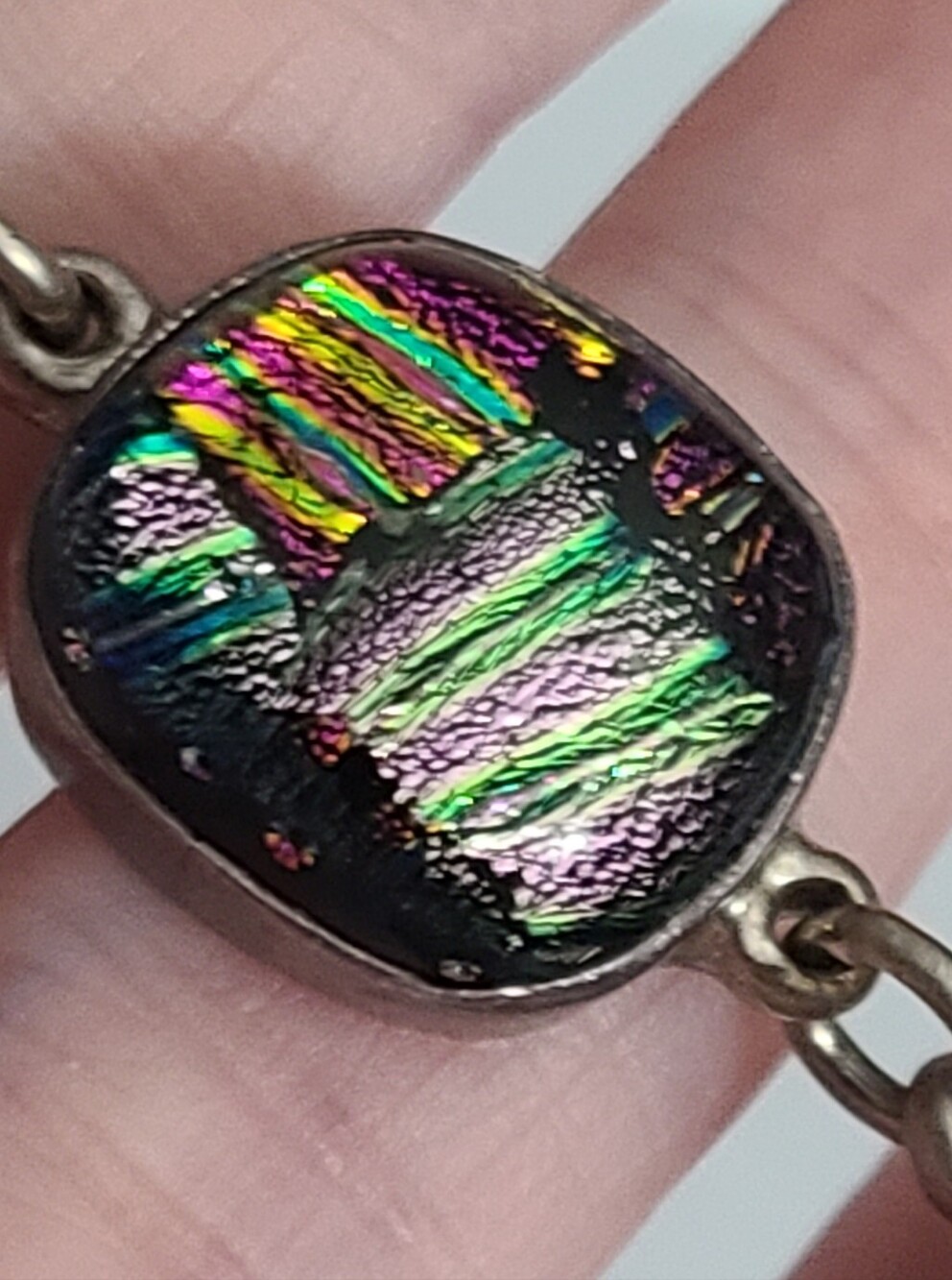 Vintage 950 Dichroic Glass Michael Campion Bracelet 35.5g Toggle Estate Jewelry - Picture 11 of 12